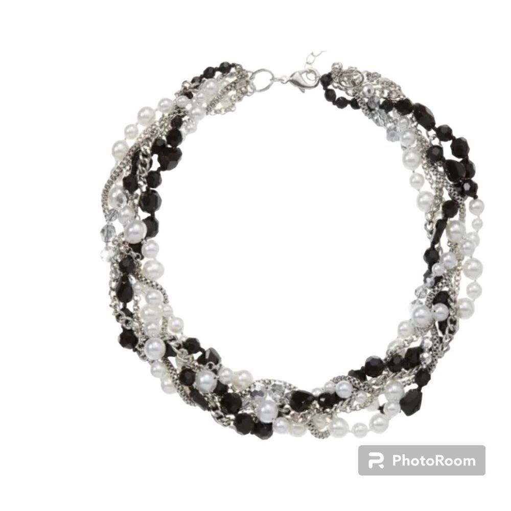 White House Black Market black and silver faux pearl strand necklace NWOT